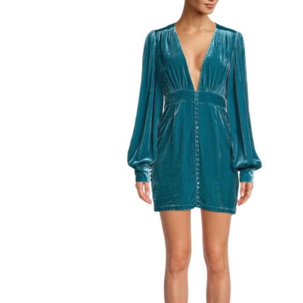 Neon Blonde Vapour Blue Velvet Mini Dress